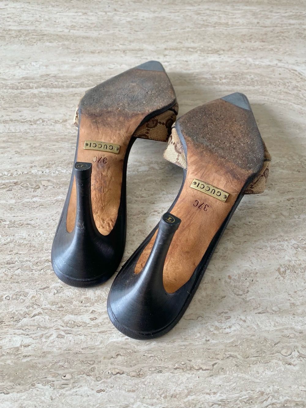 Vintage Gucci GG Canvas Tie Mule Heels - Picture 9 of 11